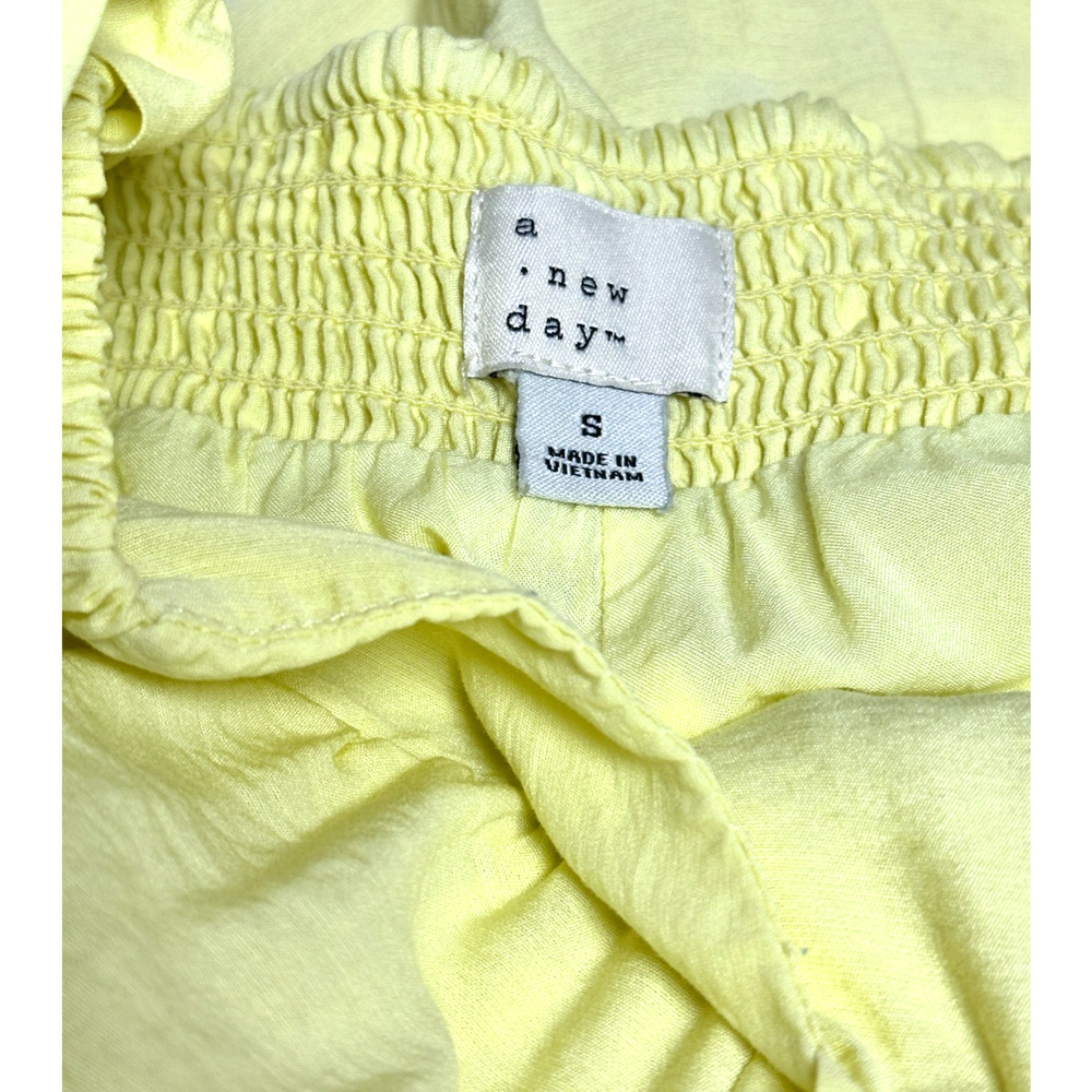A New Day Yellow Nap Dress Ruffle Straps Smocked Back Midi Dress Pockets - Picture 7 of 8